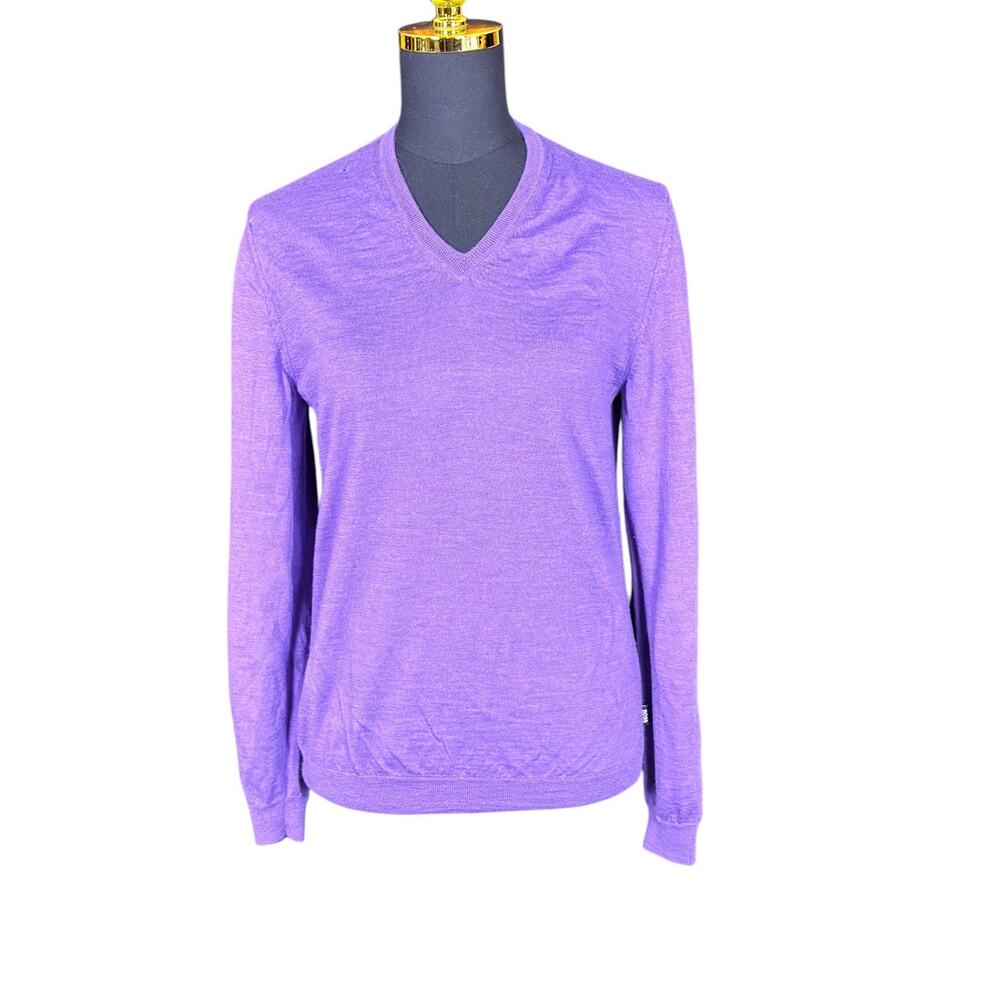 BOSS Hugo Boss Men’s Extra Fine Merino Wool V-Neck Sweater Purple Size M